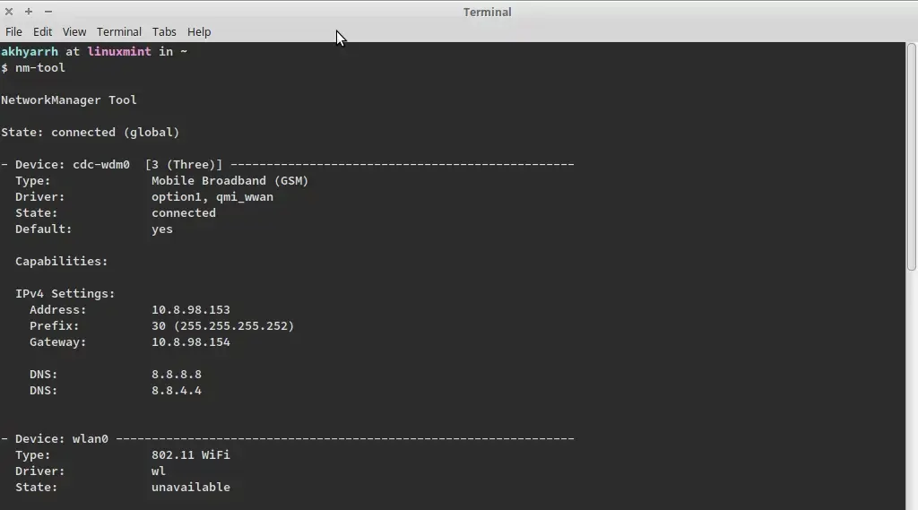 Contoh output nm-tool